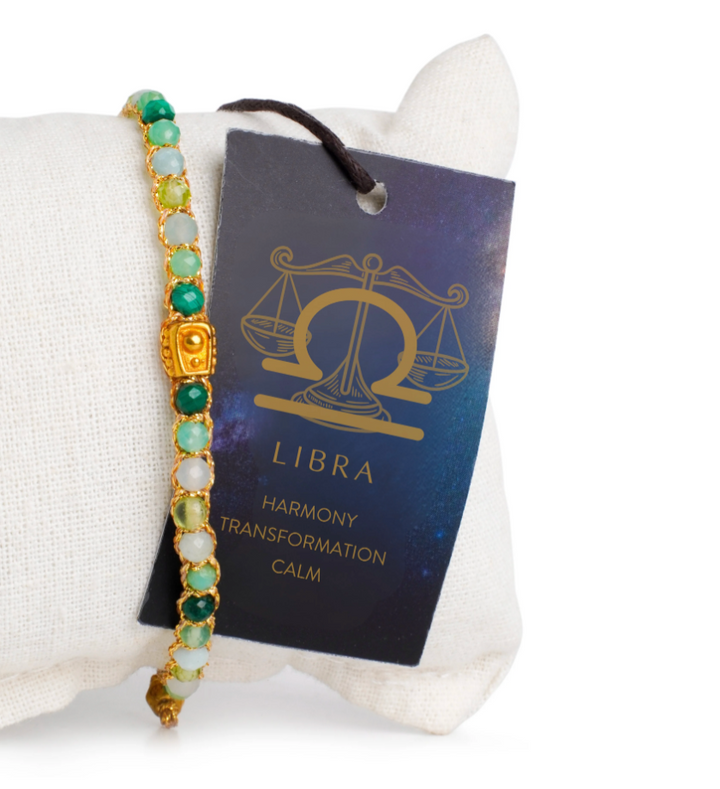 Bracelet with gemstones on a Libra zodiac sign tag