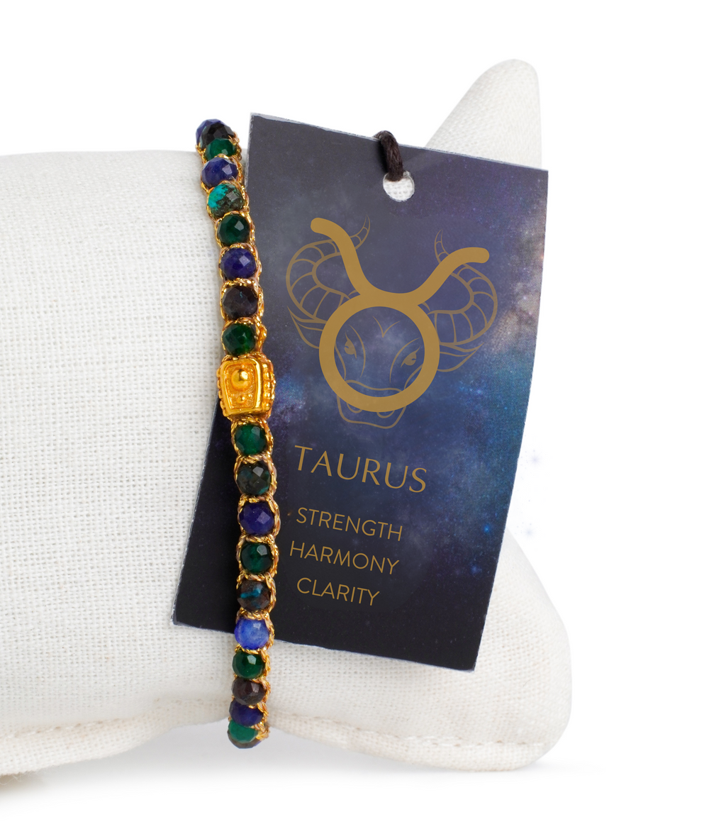 Bracelet with gemstones on a Taurus-themed card