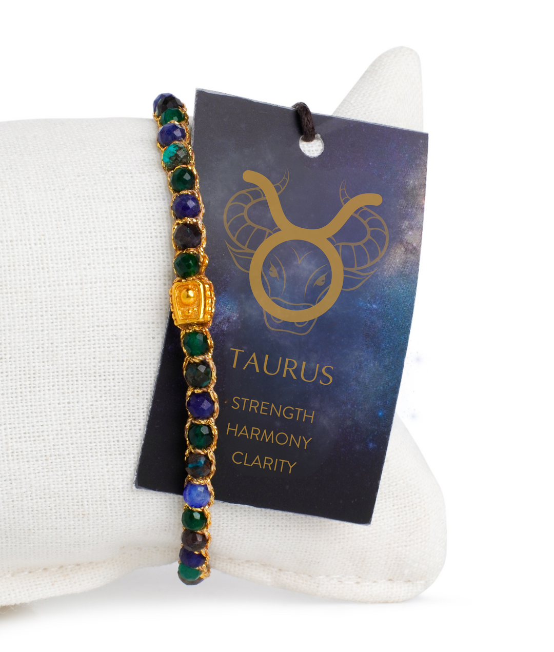 Bracelet with gemstones on a Taurus-themed card