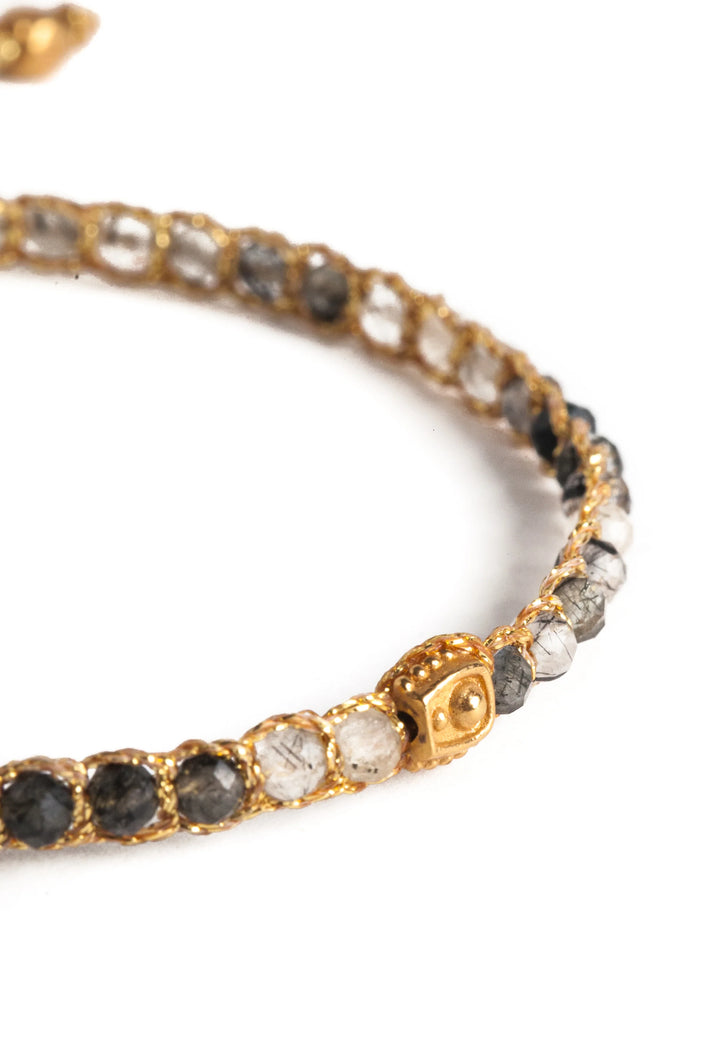 Black Rutilated Quartz Crystal Bracelet | Gold