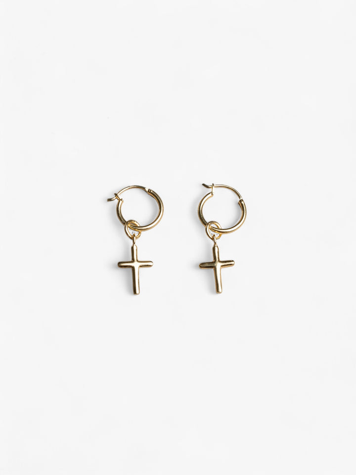 18K gold hoop earrings with removable cross charms