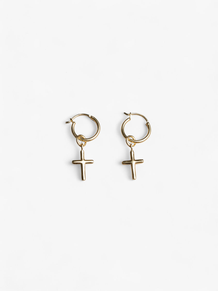 18K gold hoop earrings with removable cross charms