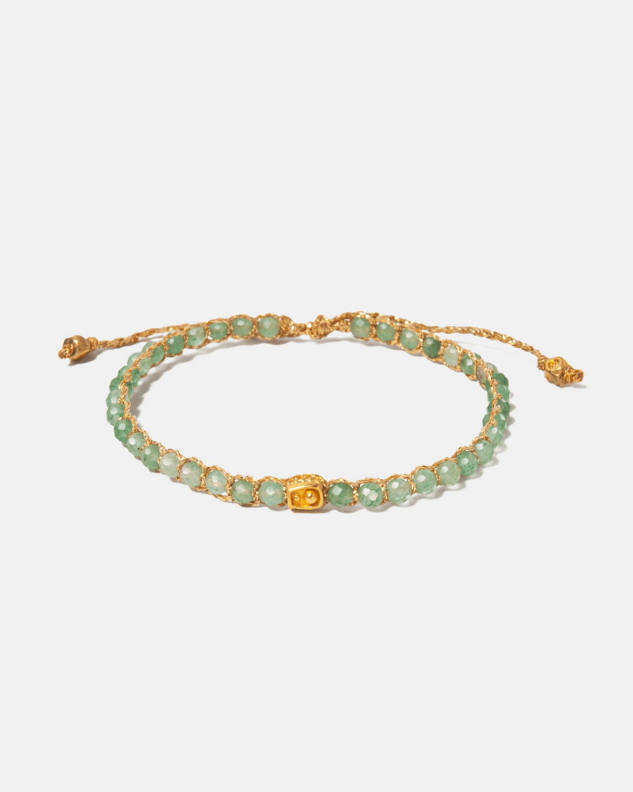 Green Jade Crystal Gemstone Bracelet. Green crystal woven in high quality metallic yarn enriched with pure silver.