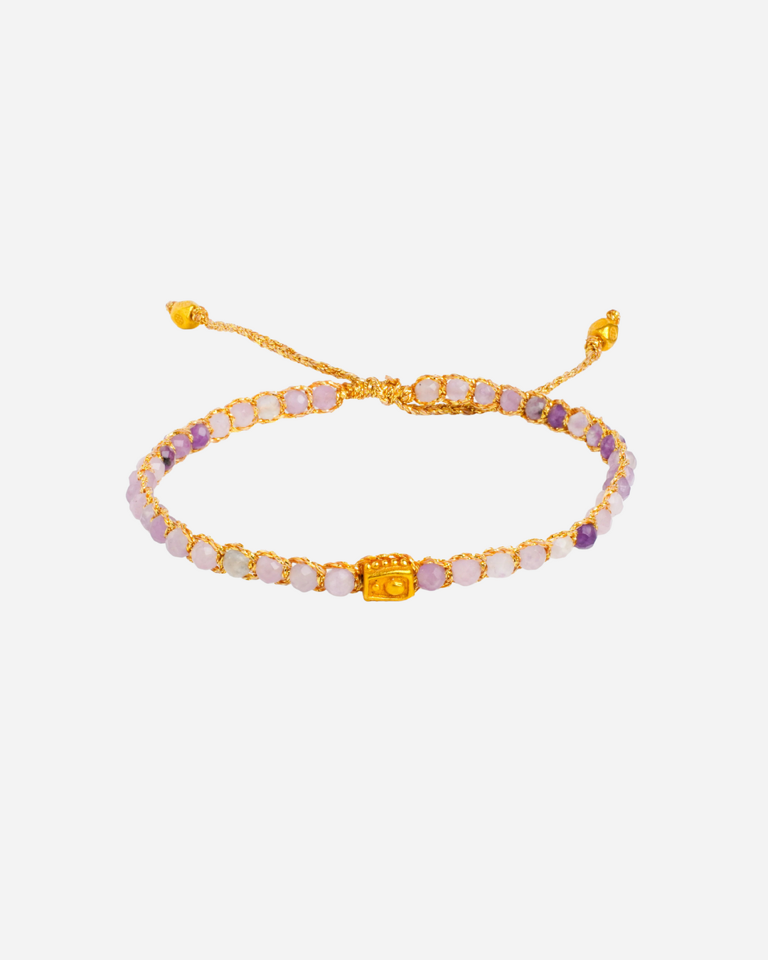 Lepidolite Crystal Gemstone Bracelet. Purple crystals woven in high quality 18k gold yarn.