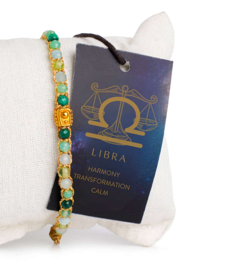 Bracelet with gemstones on a Libra zodiac sign tag
