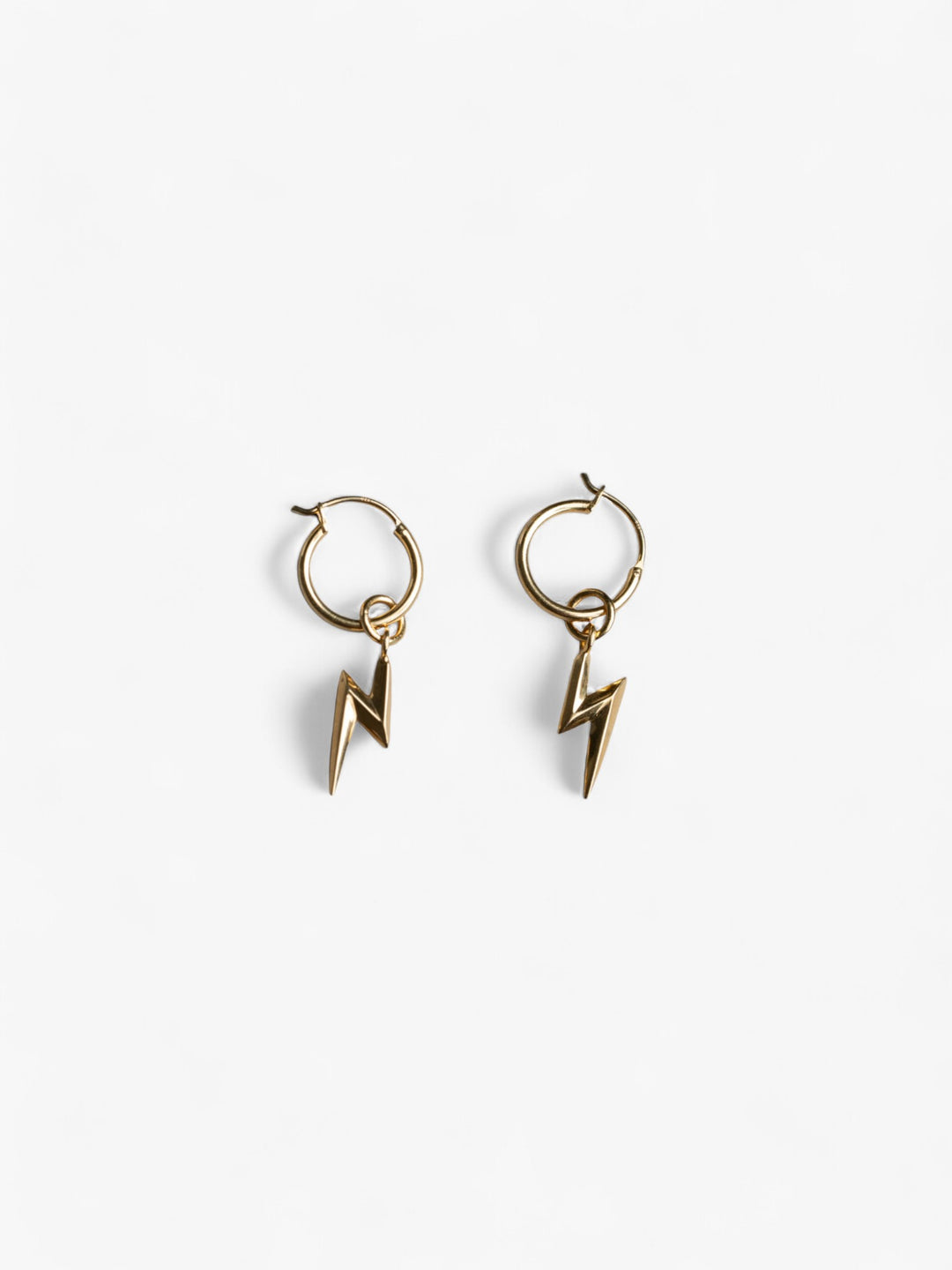 18k gold hoop earrings with removable lightning bolt charm