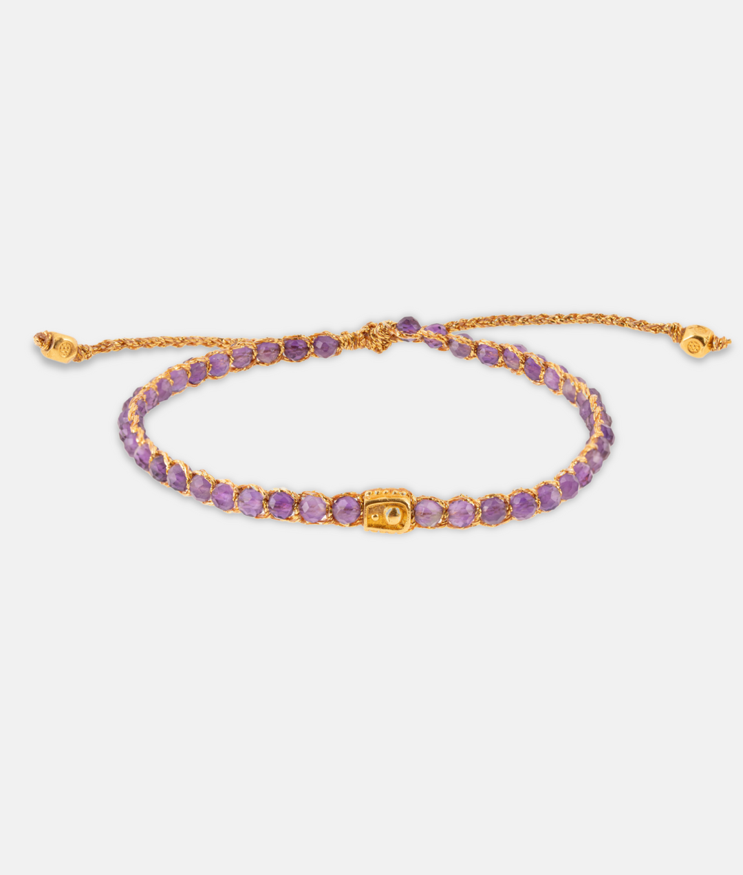 Amethyst Crystal Gemstone Adjustable bracelet strung together with 18K Gold Yarn