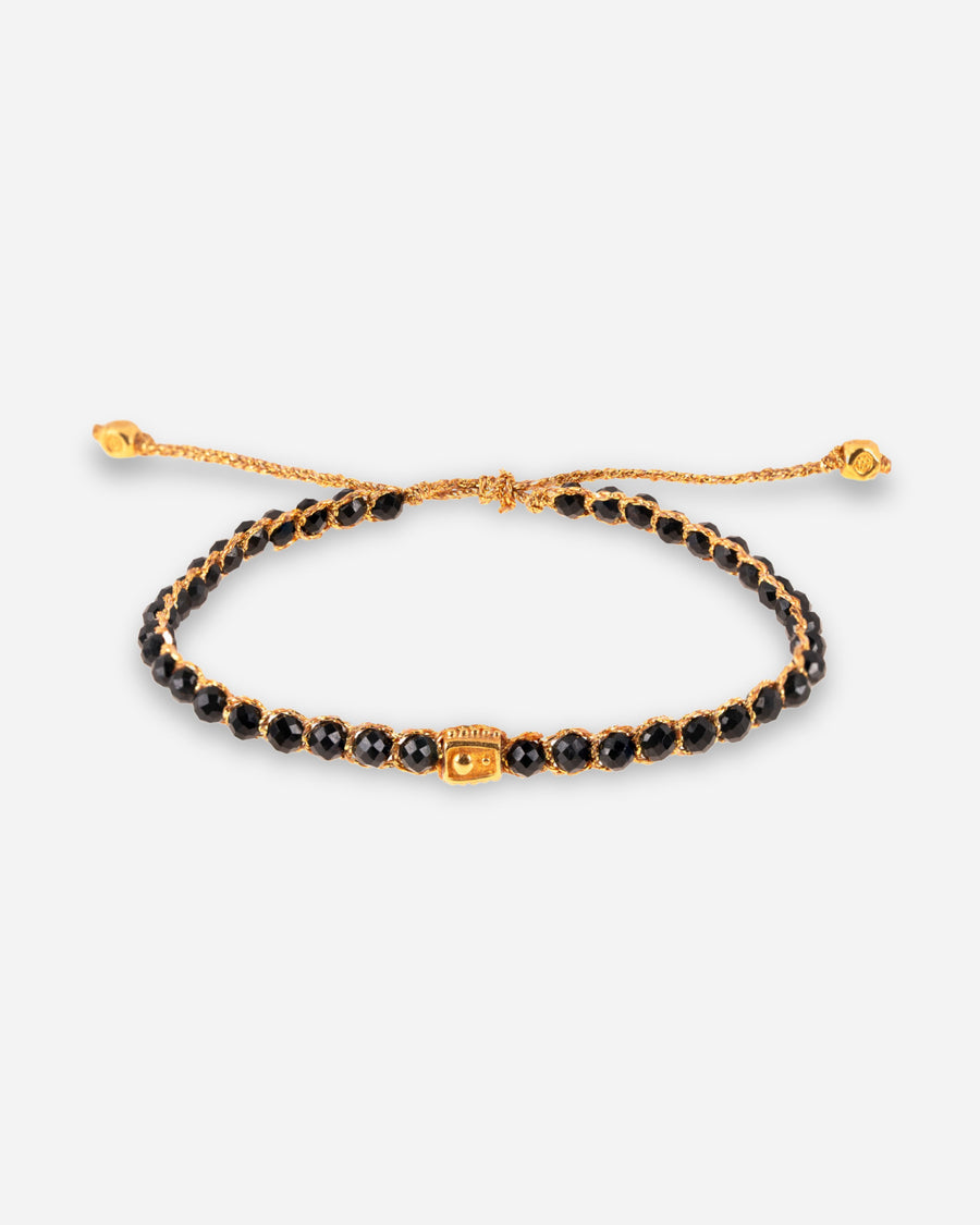 Black Spinel Gemstone Adjustable bracelet strung together with 18K Gold Yarn