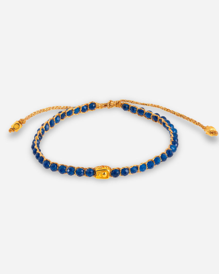 Blue Chalcedony Gemstone Adjustable bracelet strung together with 18K Gold Yarn