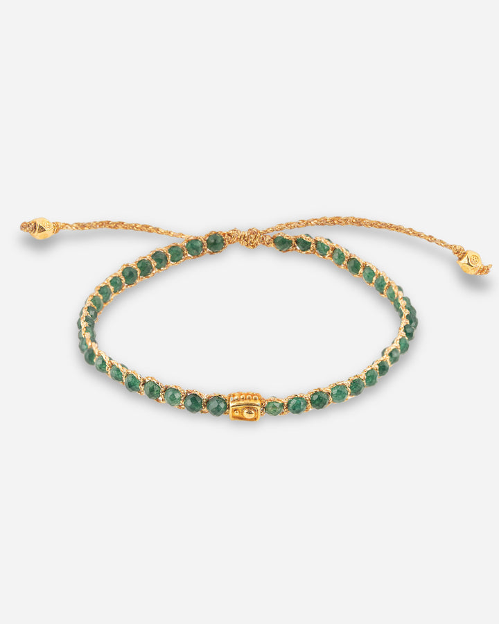 Green Emerald Crystal Gemstone Adjustable bracelet strung together with 18K Gold Yarn