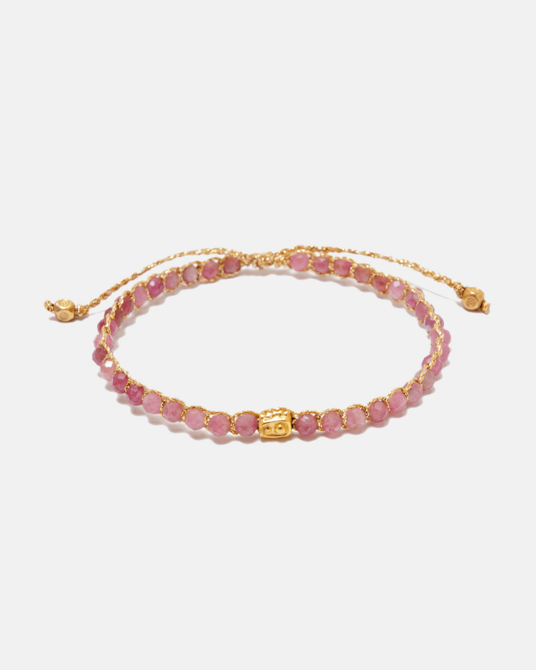 Pink Tourmaline Gemstone Adjustable bracelet strung together with 18K Gold Yarn