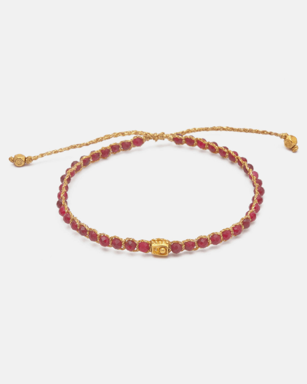 Ruby Red Aventurine Gemstone Adjustable bracelet strung together with 18K Gold Yarn