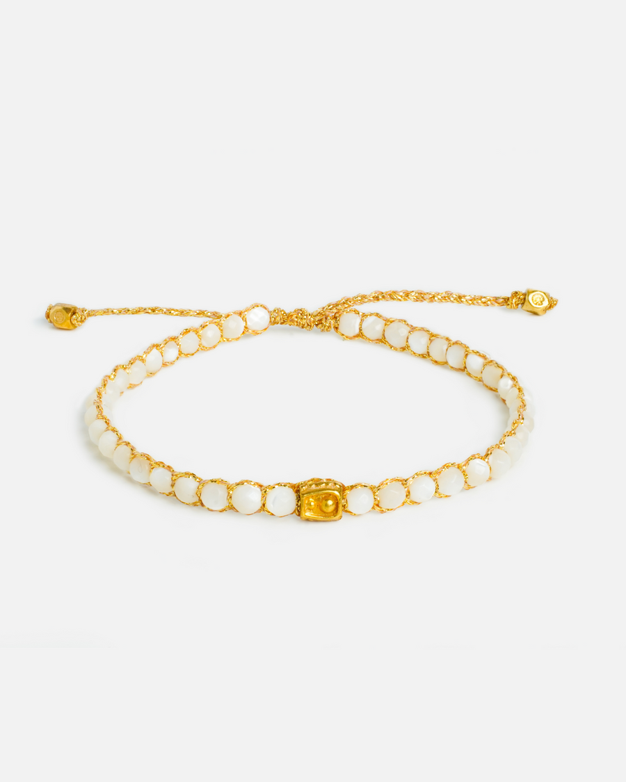 Sea Shell Gemstone Adjustable bracelet strung together with 18K Gold Yarn