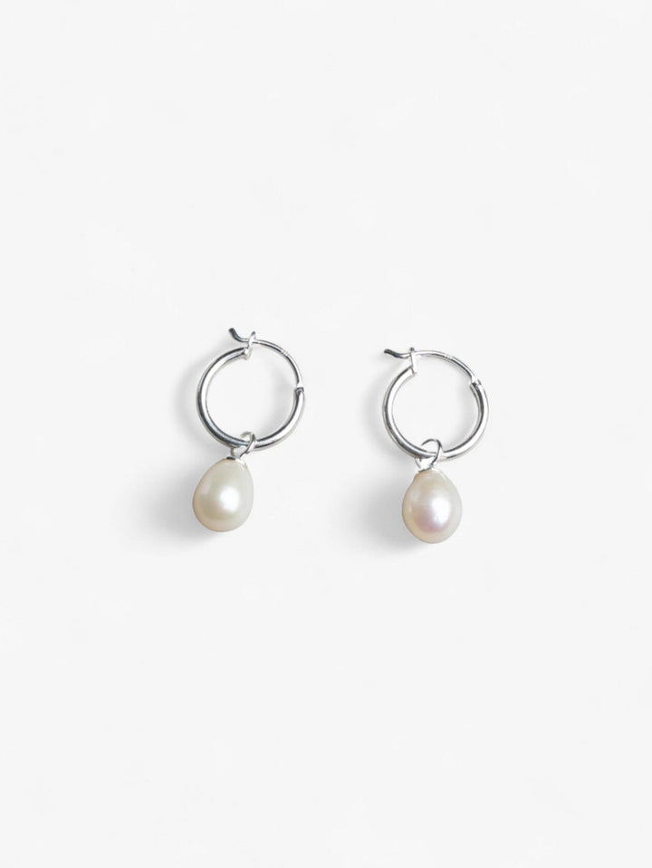 Sterling silver hoop earrings with removable pearl charms