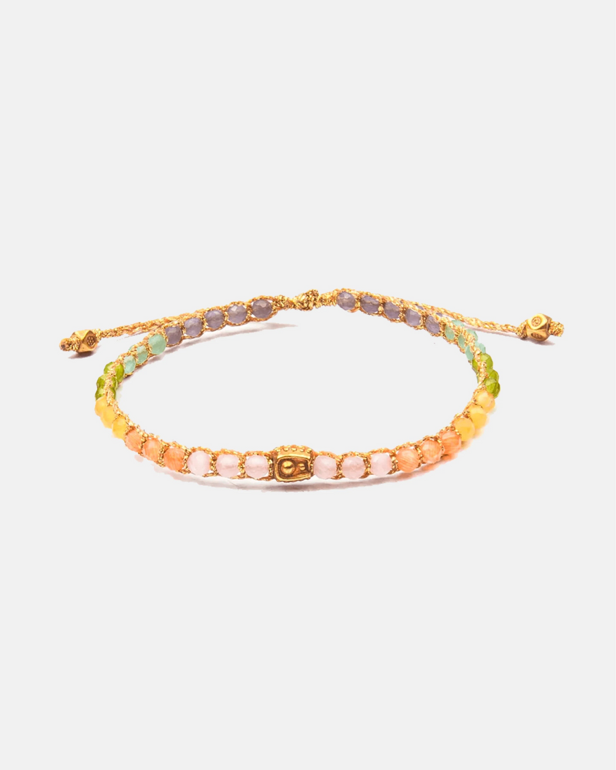 Rainbow Pastel Crystal Gemstone Bracelet. Rainbow coloured gemstones woven into high quality pure silver yarn with 18k gold plating.