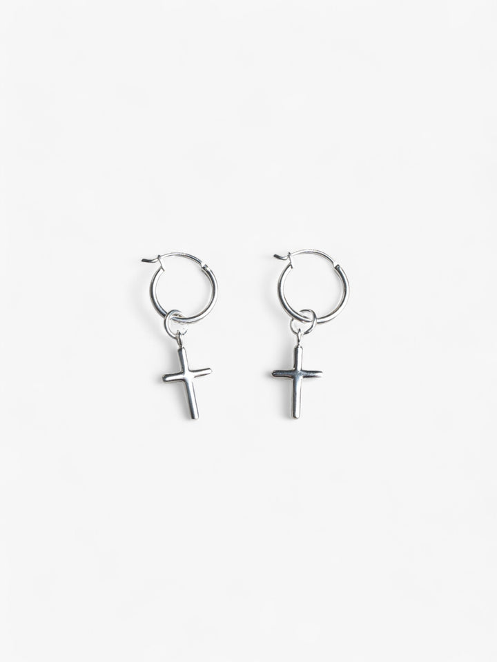 Sterling Silver hoop earrings with removable cross charms